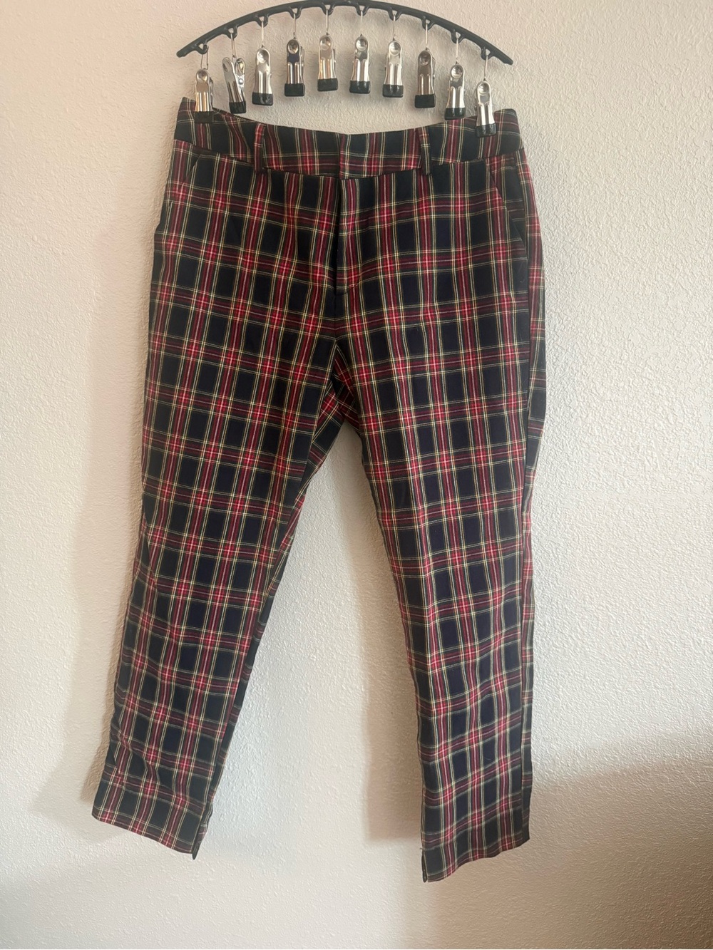Plaid Slim Trousers in Black & Red - Women's